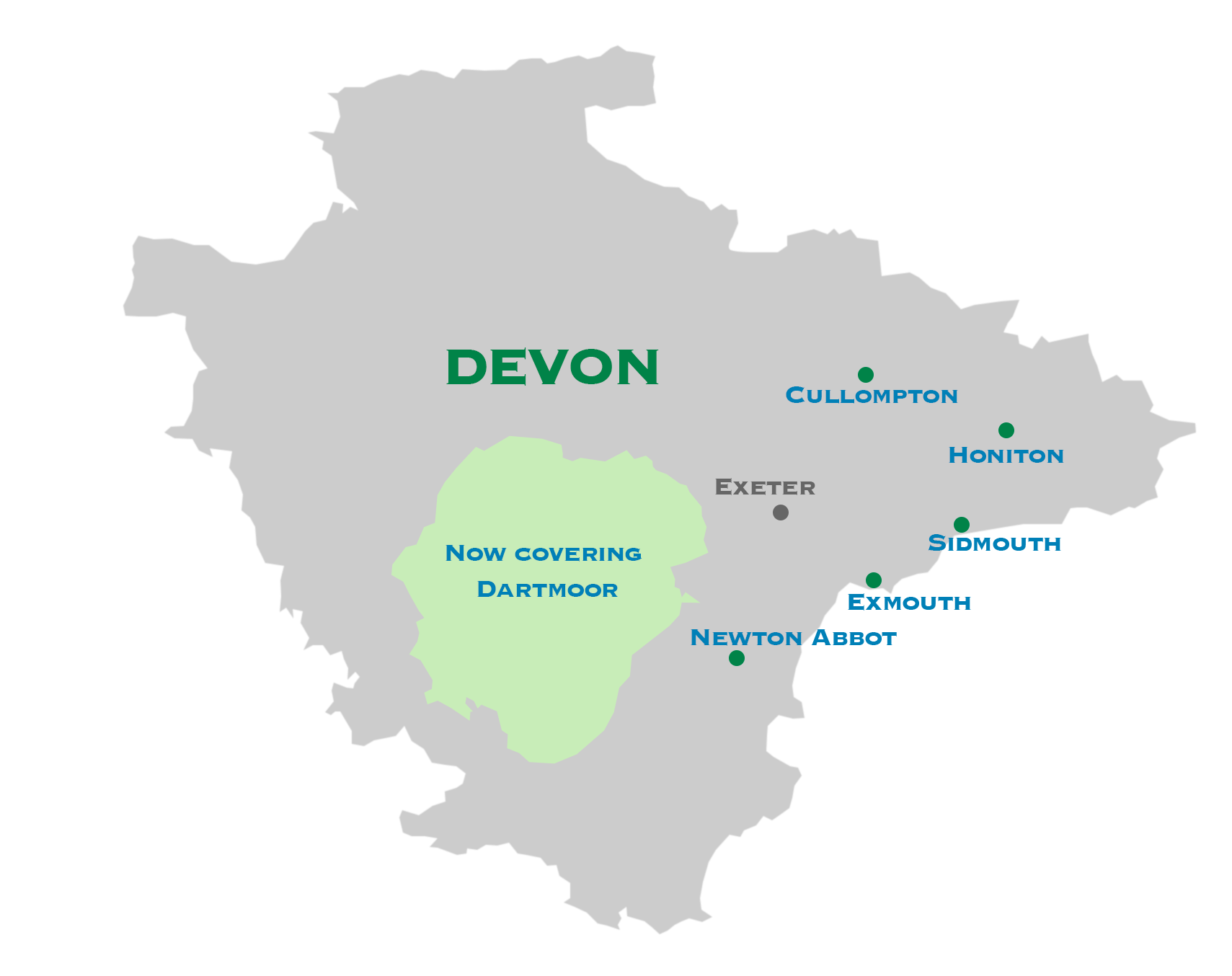 Devon map: Covering Dartmoor & East Devon: Cullompton, Honiton, Sidmouth, Exmouth and Newton Abbot